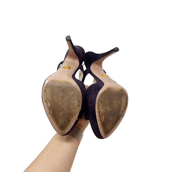 Prada Calzature Purple Donna Suede Strappy Heeled Platform Sandals EU 39.5 - Picture 8 of 10